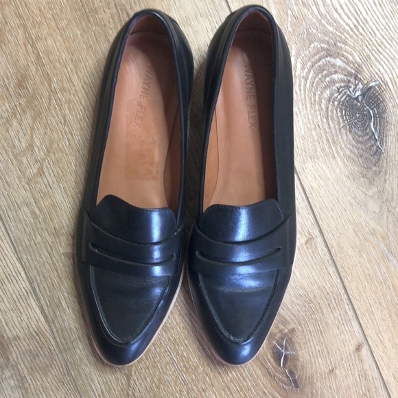 Wayne Flex Black Leather Loafers w/White Soles 6M - Picture 2 of 6